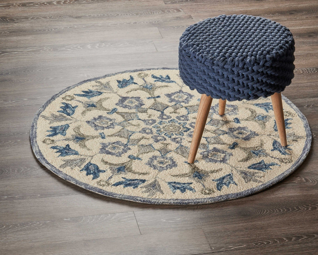 6 Round Blue Floral Oasis Area Rug Image 8