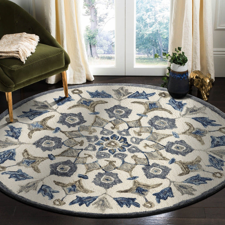 6 Round Blue Floral Oasis Area Rug Image 9