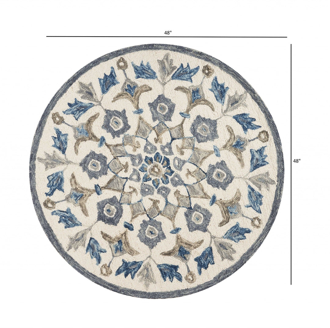 6 Round Blue Floral Oasis Area Rug Image 10