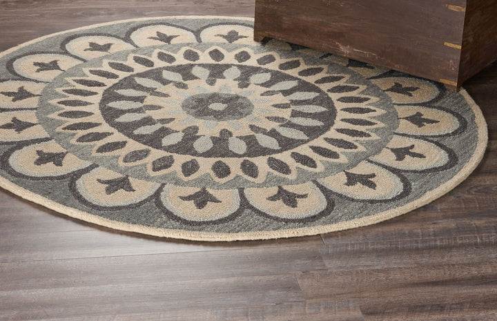 4 Round Gray Floral Bloom Area Rug Image 9