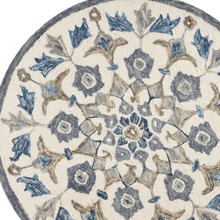 6 Round Blue Floral Oasis Area Rug Image 12