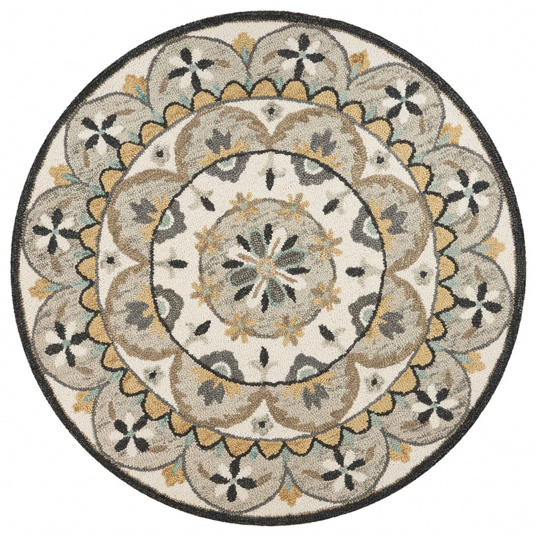 4 Round Gray And Ivory Floral Bloom Area Rug Image 1