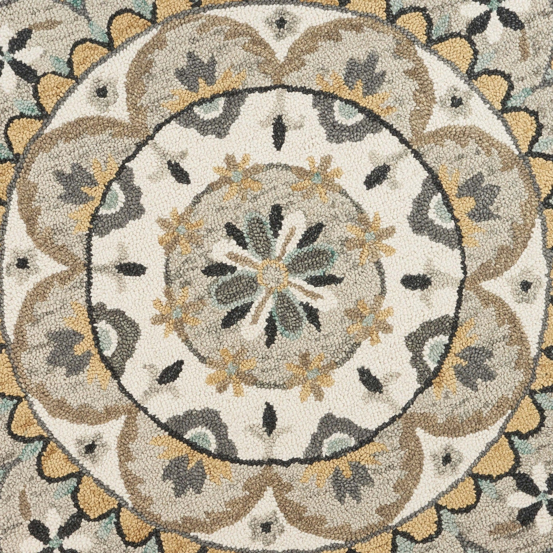 4 Round Gray And Ivory Floral Bloom Area Rug Image 2