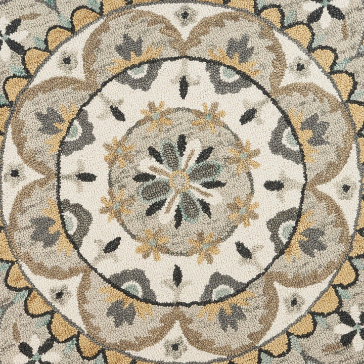 4 Round Gray And Ivory Floral Bloom Area Rug Image 2