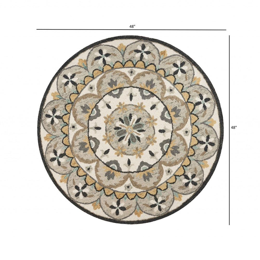 4 Round Gray And Ivory Floral Bloom Area Rug Image 9