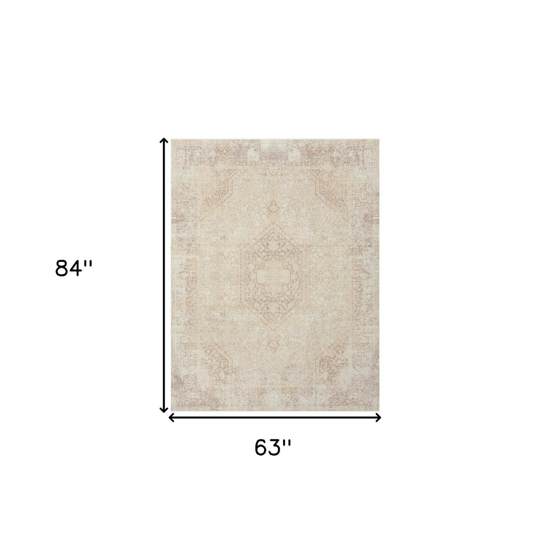 5 x 7 Beige Medallion Washable Non Skid Area Rug Image 3