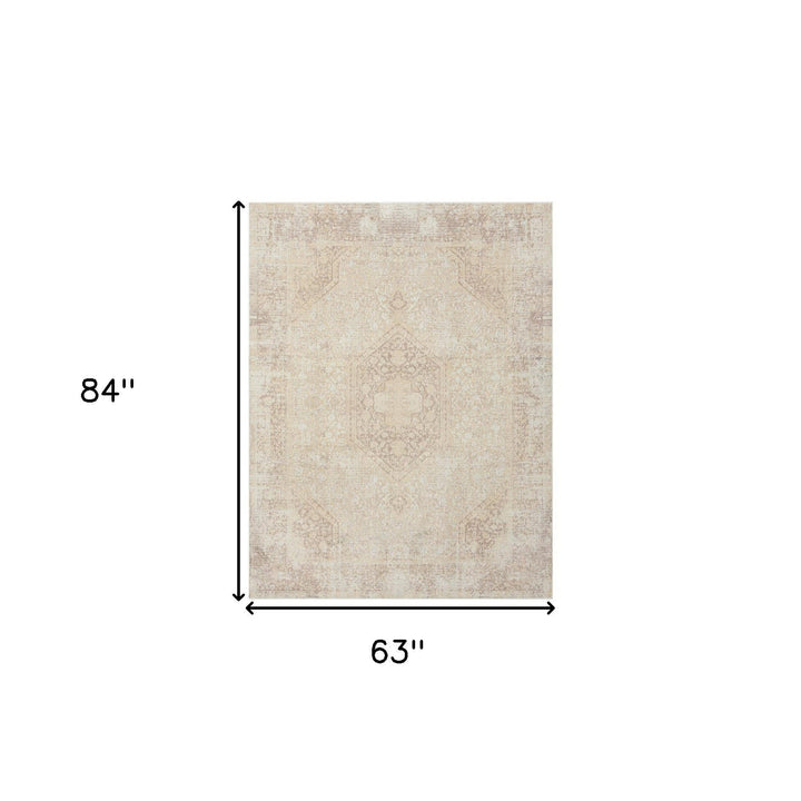 5 x 7 Beige Medallion Washable Non Skid Area Rug Image 3