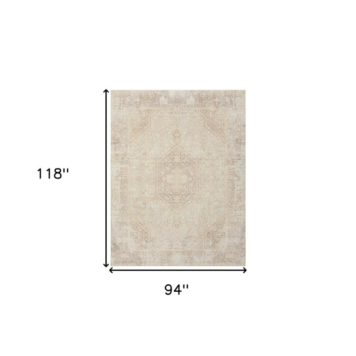 5 x 7 Beige Medallion Washable Non Skid Area Rug Image 4