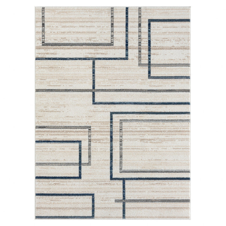 5 X 7 Ivory Blue and Gray Geometric Area Rug Image 1