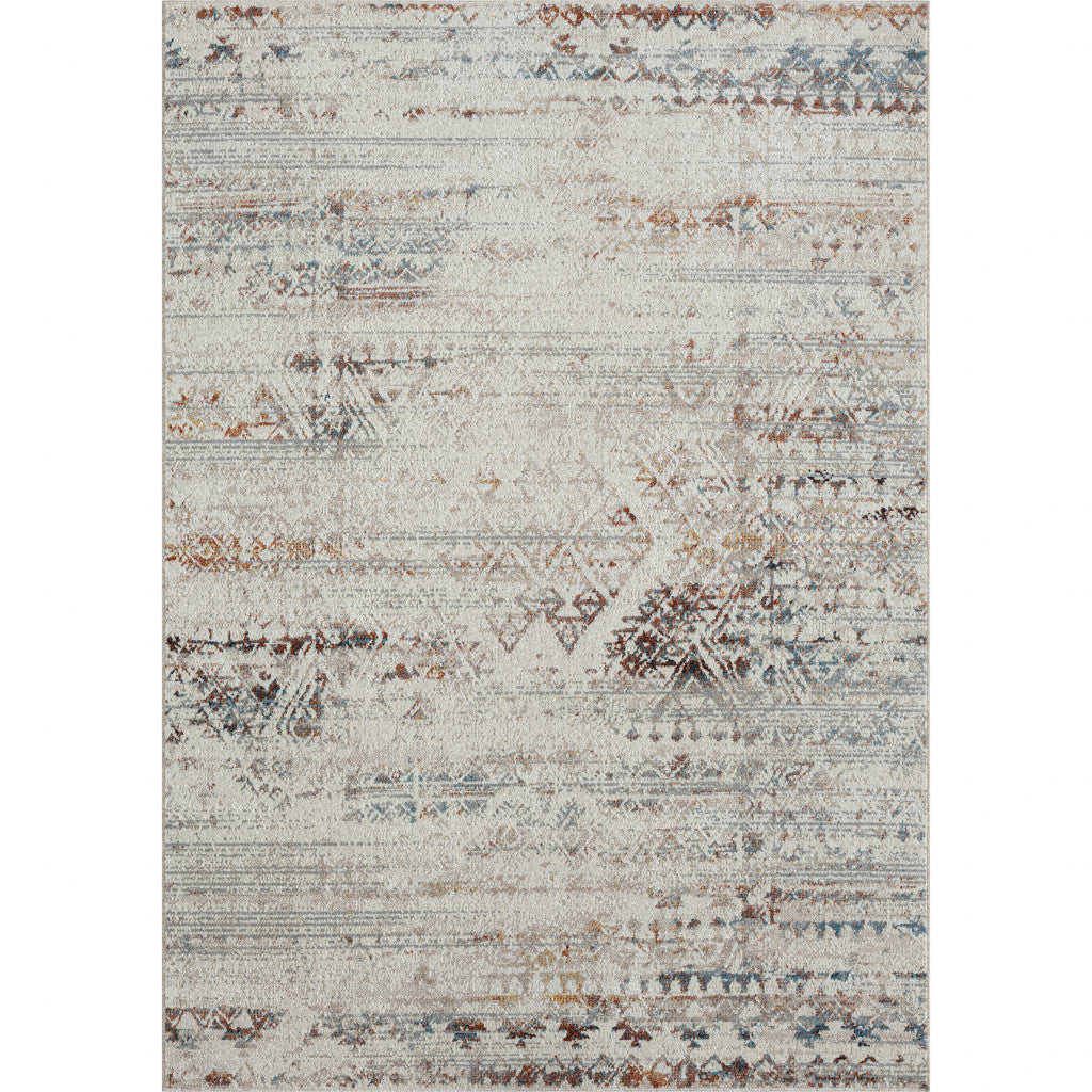 8 X 10 Ivory Tribal Distressed Washable Area Rug Image 1