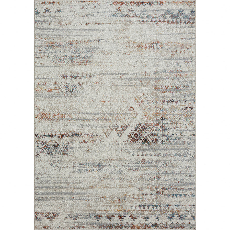 8 X 10 Ivory Tribal Distressed Washable Area Rug Image 1