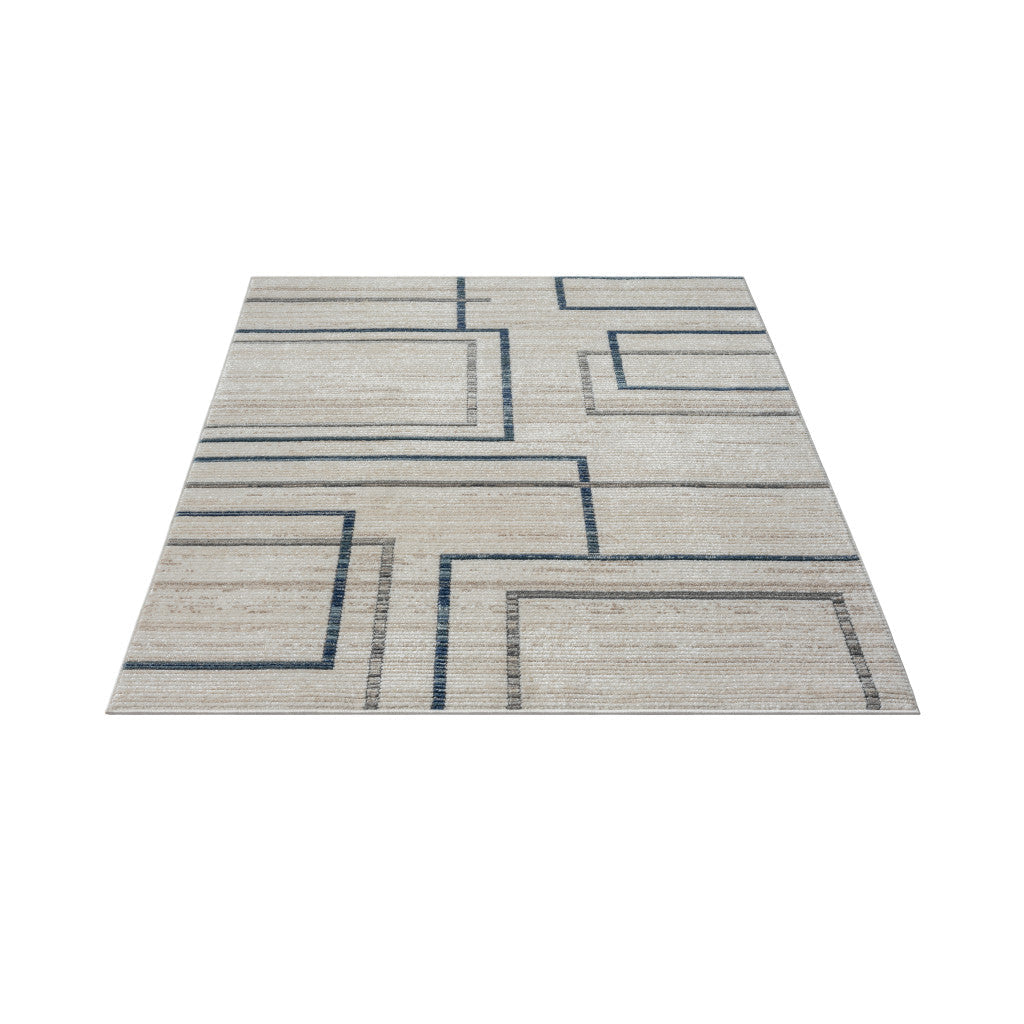 5 X 7 Ivory Blue and Gray Geometric Area Rug Image 10