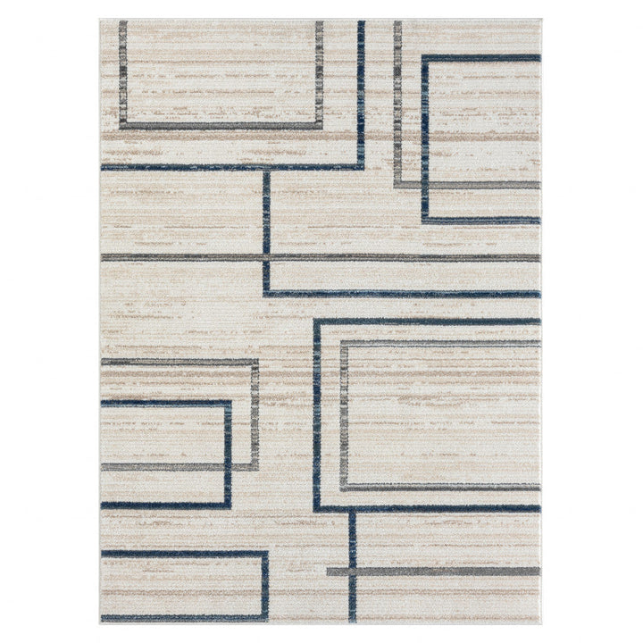 5 X 7 Ivory Blue and Gray Geometric Area Rug Image 12