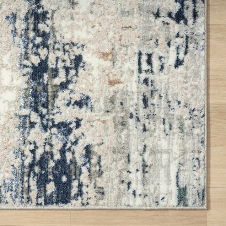 5 X 7 Beige Cream Blue And Gray Abstract Stain Resistant Area Rug Image 4