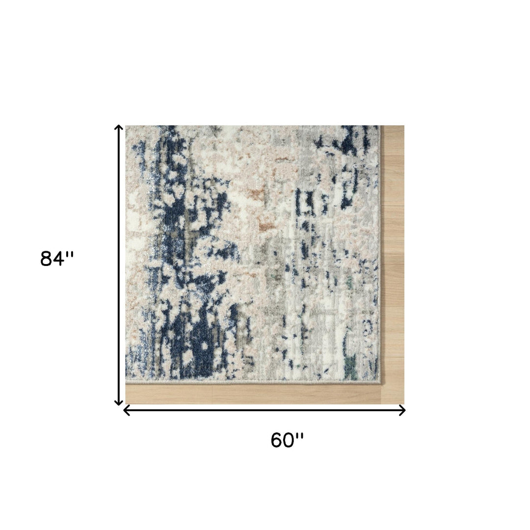 5 X 7 Beige Cream Blue And Gray Abstract Stain Resistant Area Rug Image 7