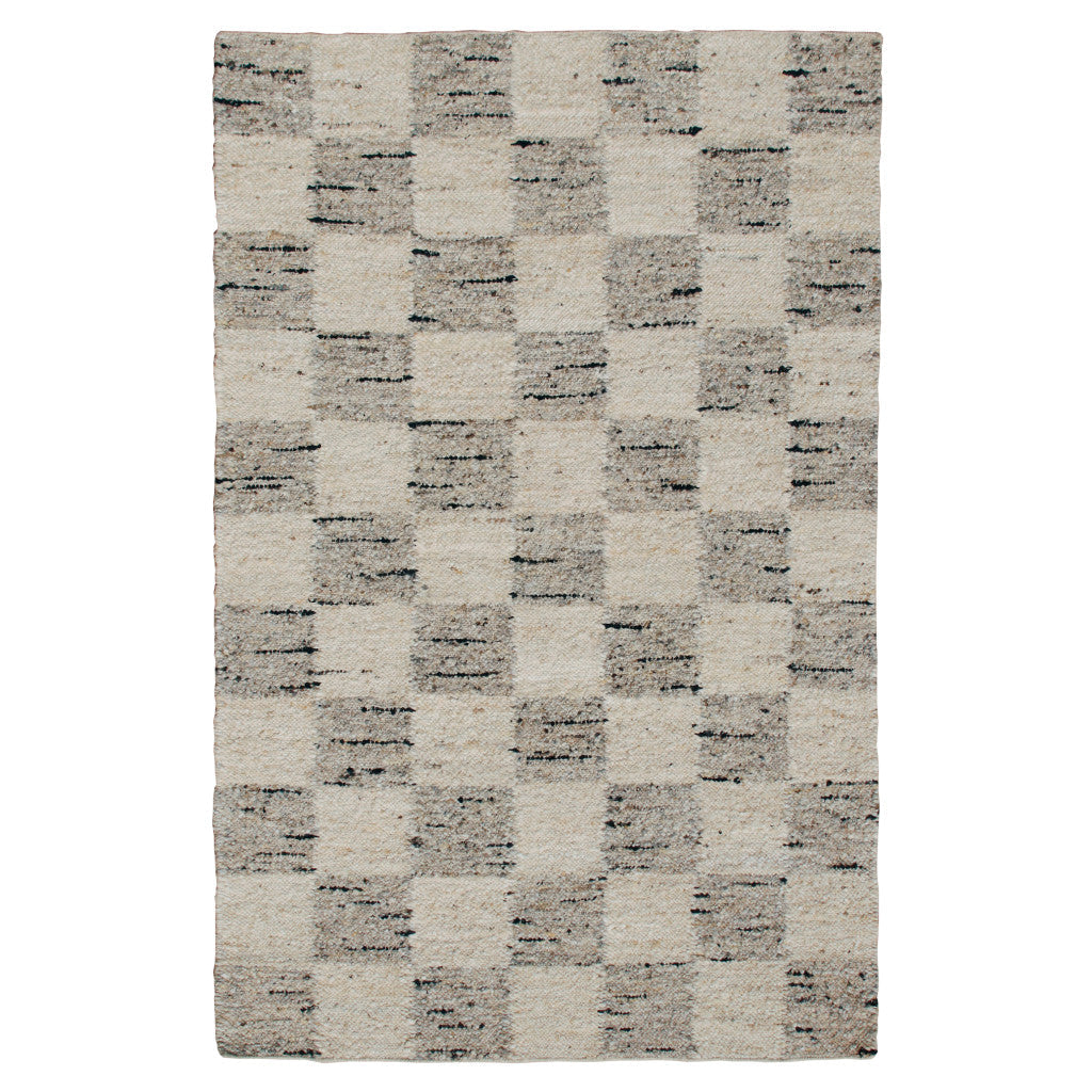 5 x 8 Beige Wool Checkered Hand Woven Area Rug Image 1