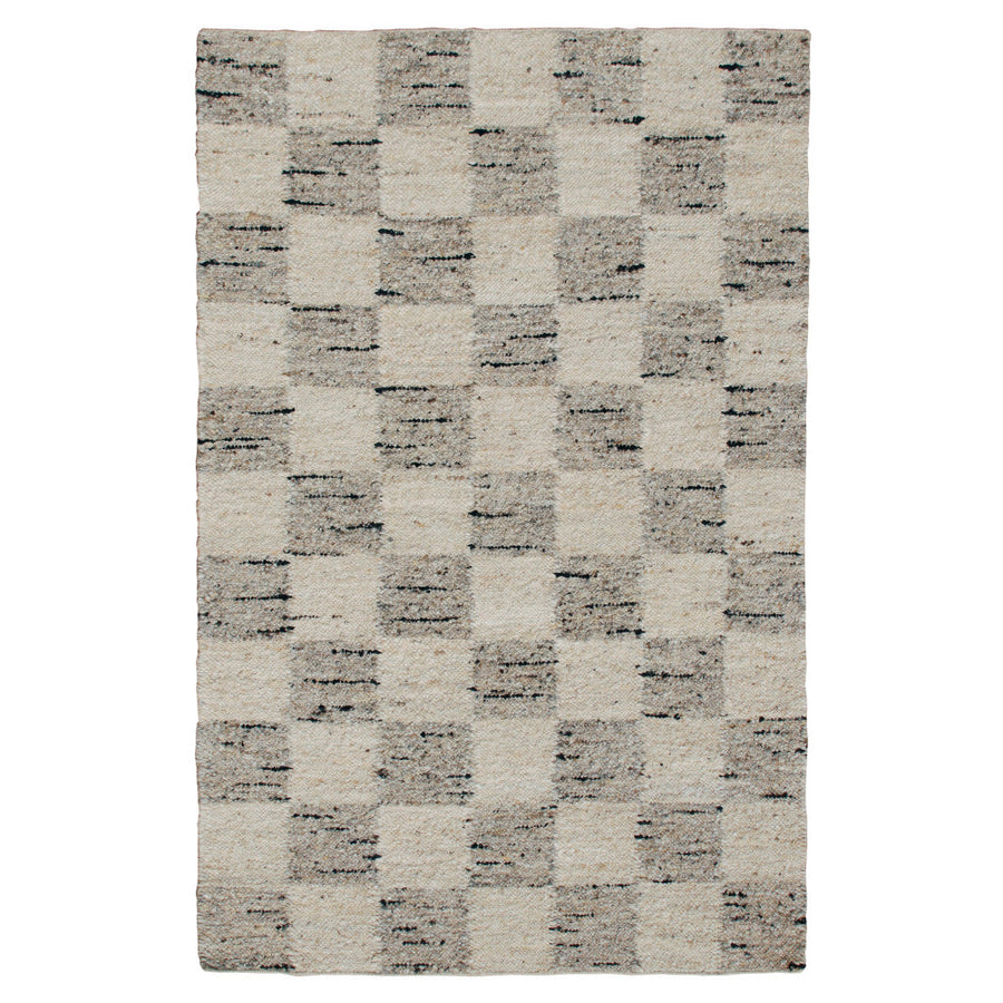 5 x 8 Beige Wool Checkered Hand Woven Area Rug Image 1