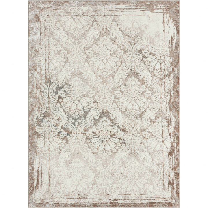 5 X 7 Cream Damask Stain Resistant Area Rug Image 1