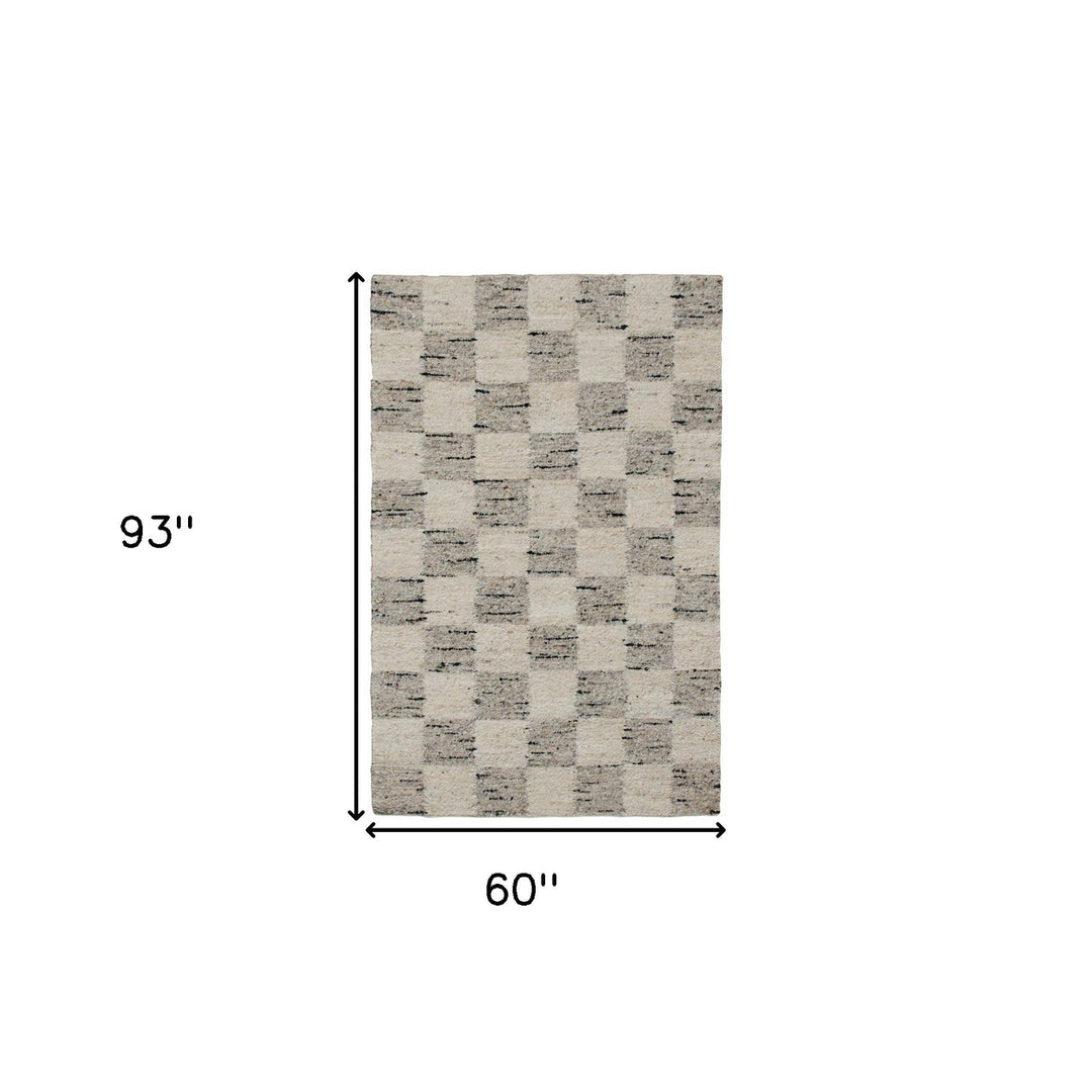 5 x 8 Beige Wool Checkered Hand Woven Area Rug Image 11