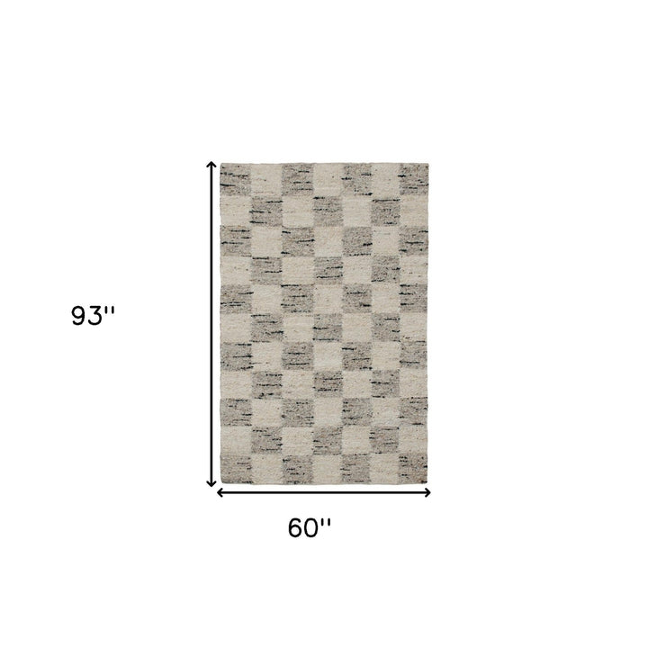 5 x 8 Beige Wool Checkered Hand Woven Area Rug Image 11