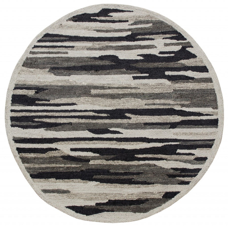 4 Round Black and Gray Camouflage Area Rug Image 1