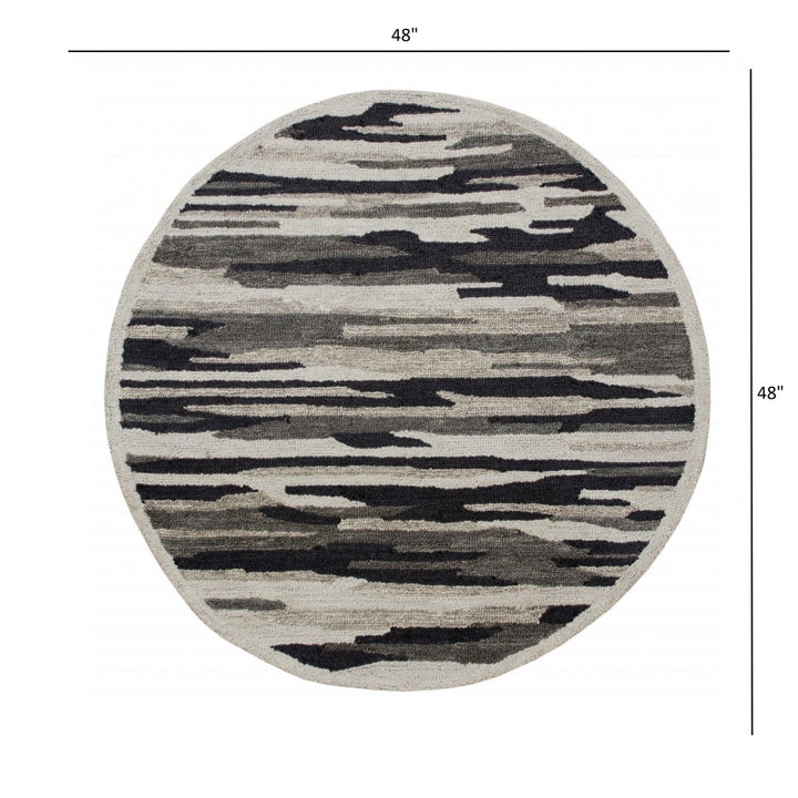 4 Round Black and Gray Camouflage Area Rug Image 2