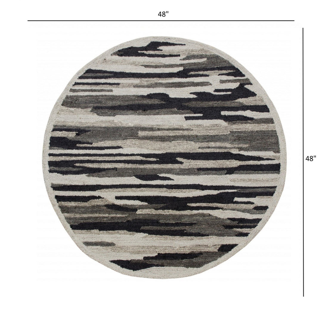 4 Round Black and Gray Camouflage Area Rug Image 1