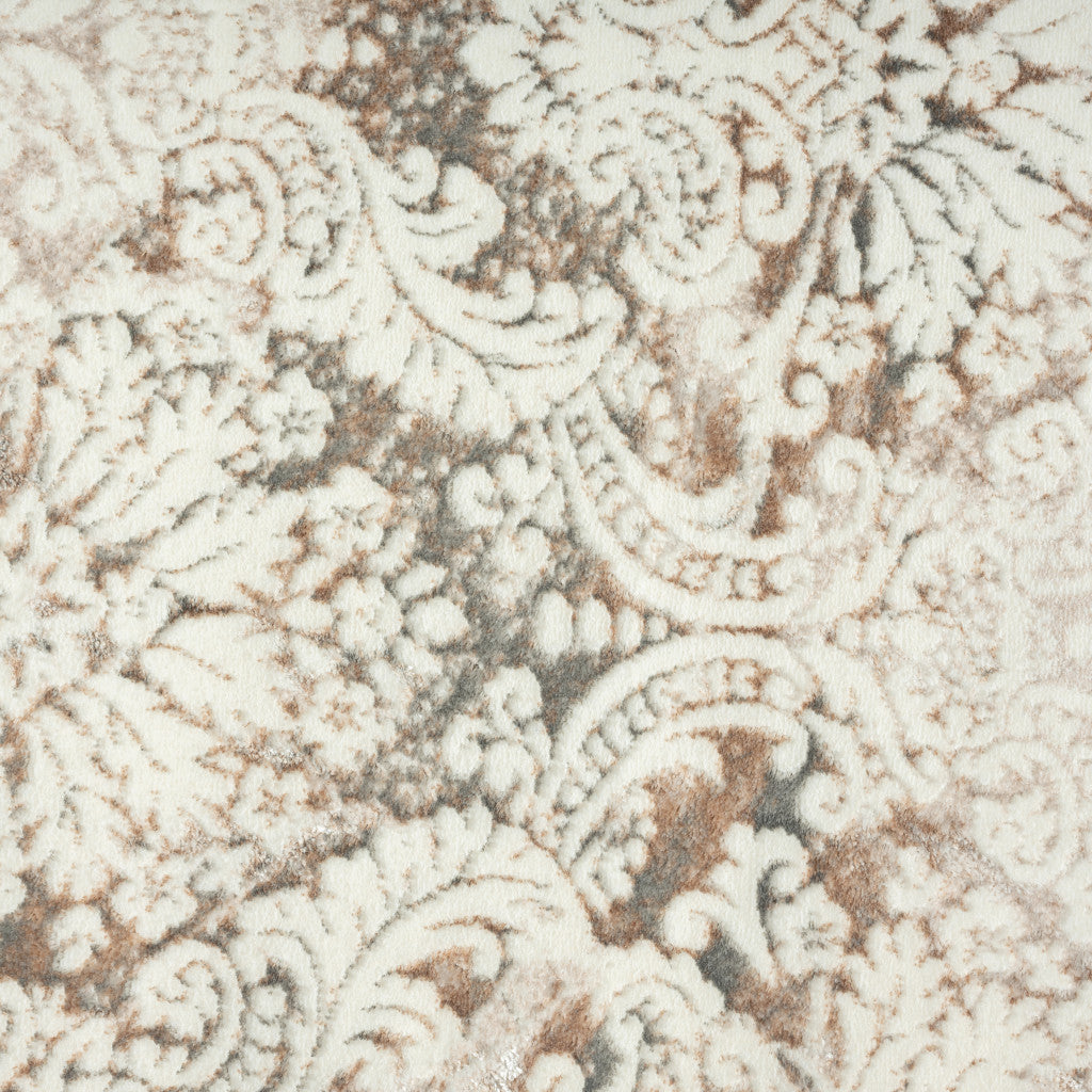 5 X 7 Cream Damask Stain Resistant Area Rug Image 7