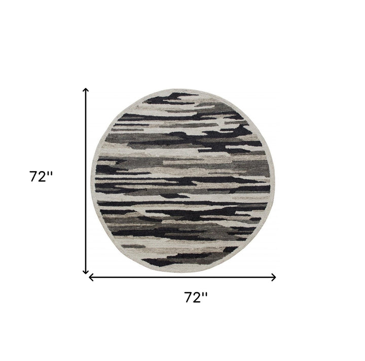 4 Round Black and Gray Camouflage Area Rug Image 3