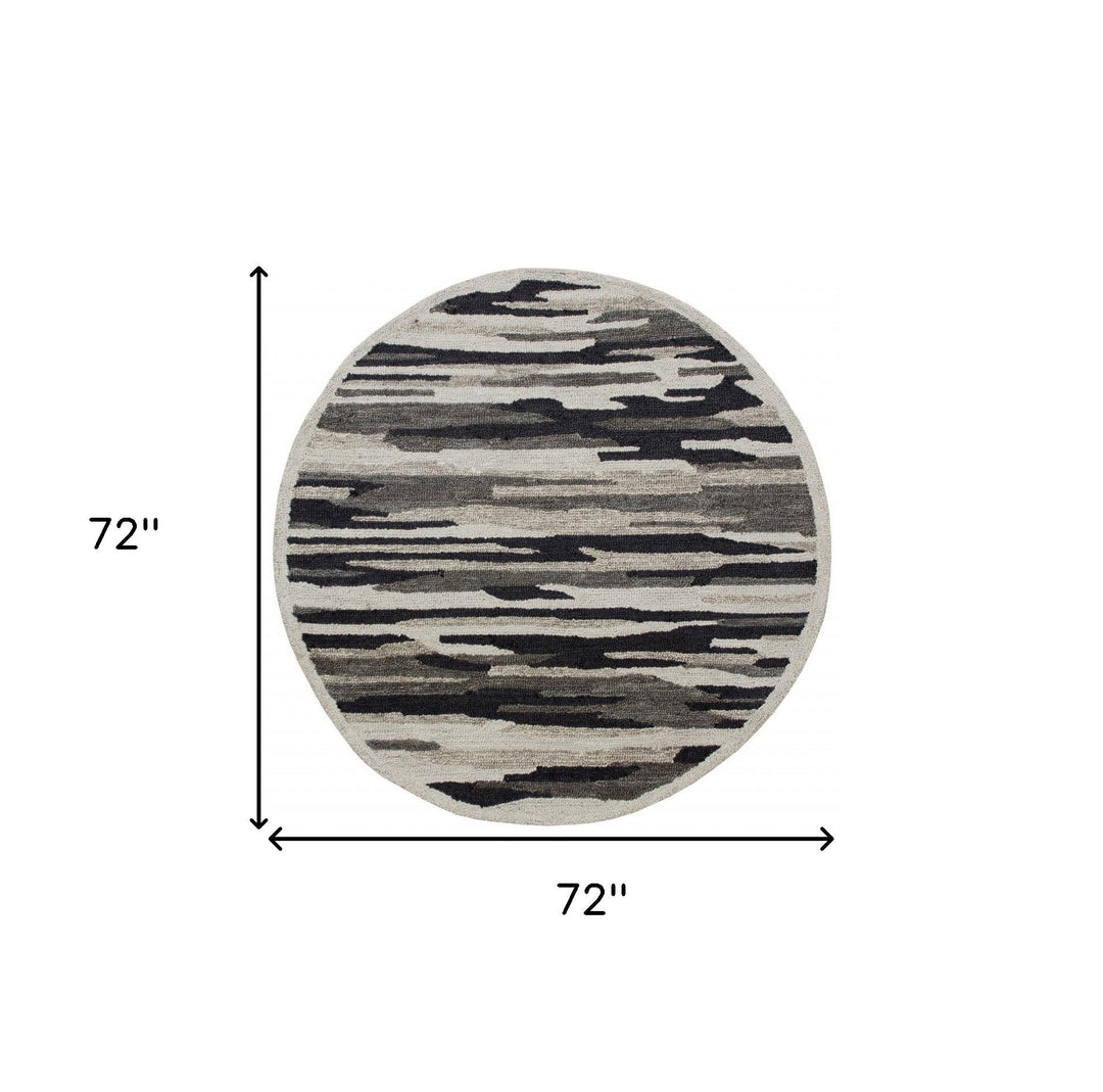 4 Round Black and Gray Camouflage Area Rug Image 1