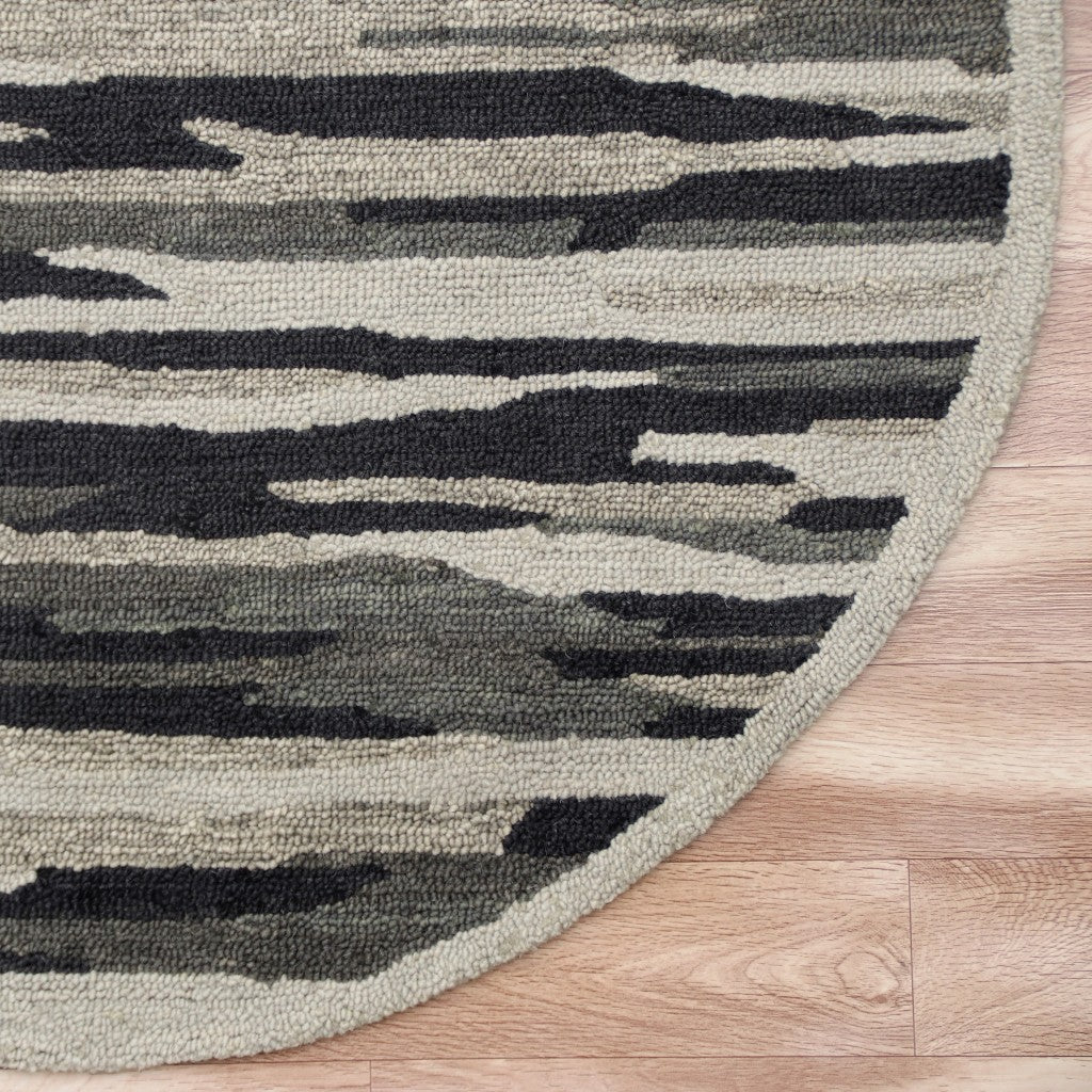 4 Round Black and Gray Camouflage Area Rug Image 6