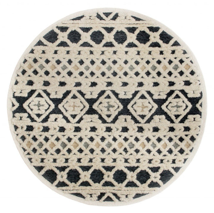 6 Blue And Ivory Round Wool Hand Tufted Area Rug Image 1