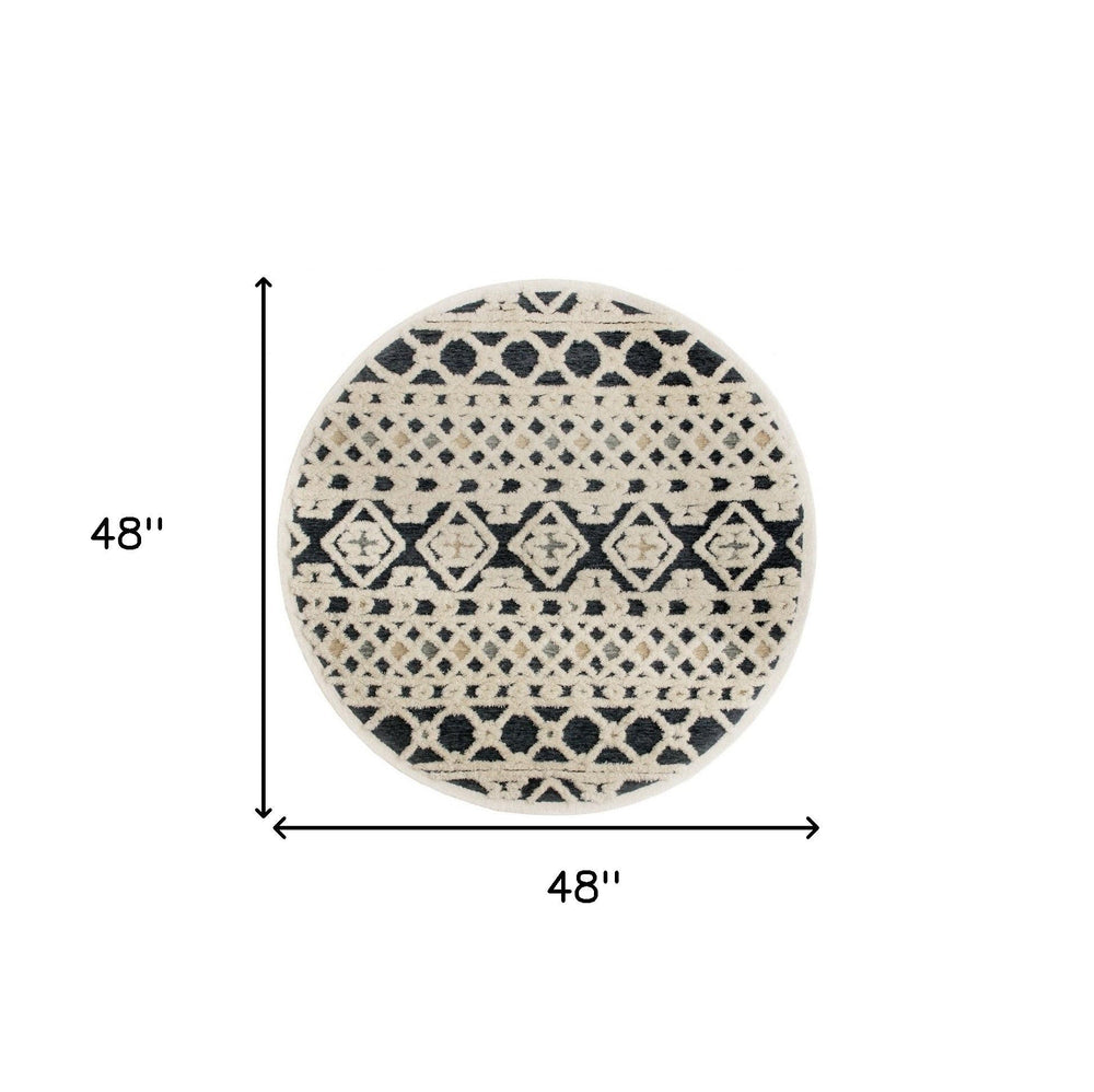 6 Blue And Ivory Round Wool Hand Tufted Area Rug Image 2