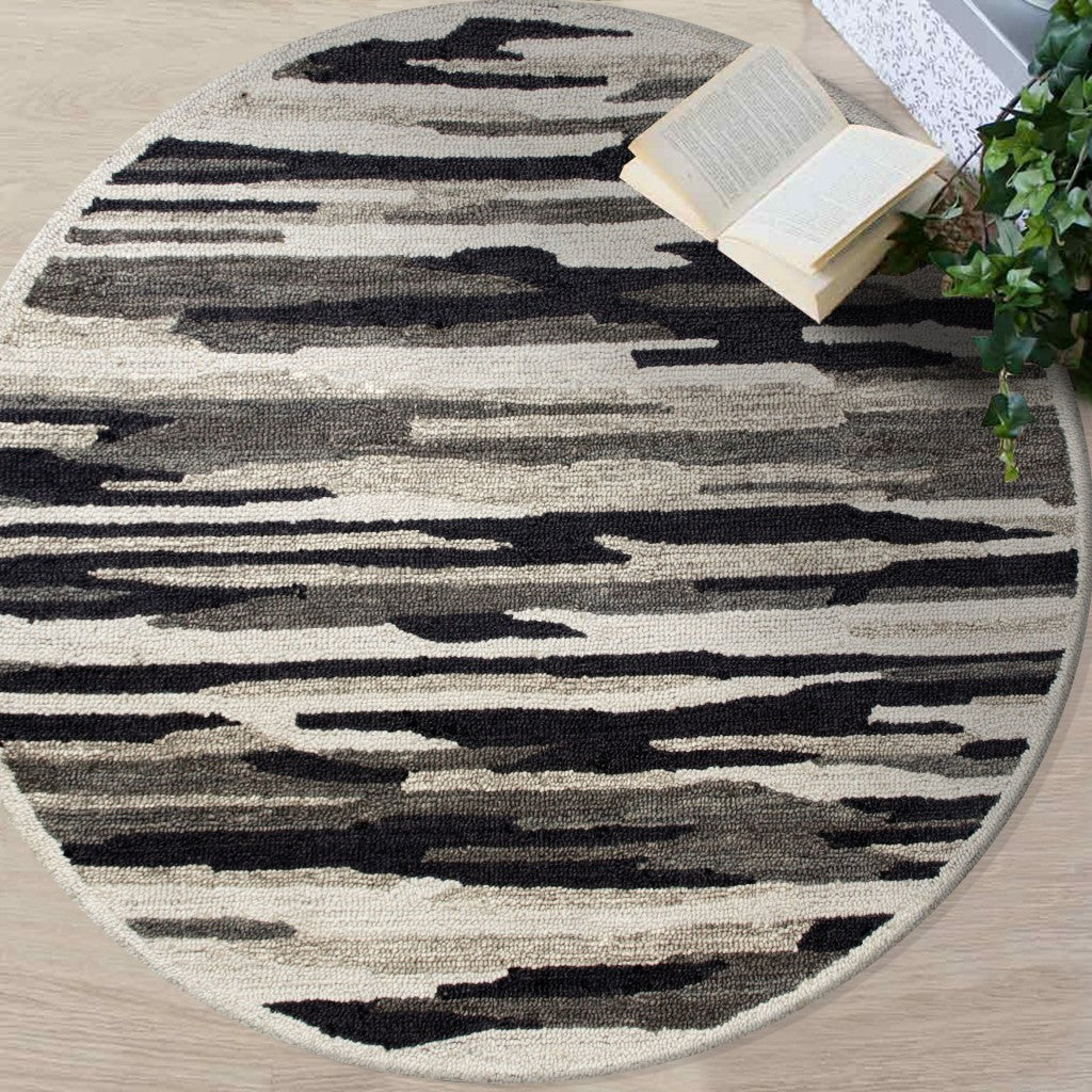 4 Round Black and Gray Camouflage Area Rug Image 9