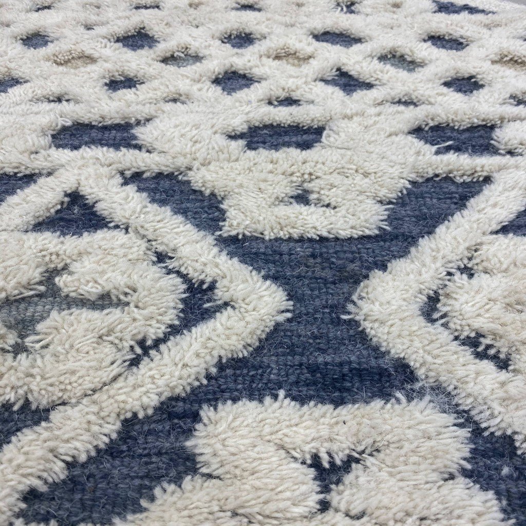 6 Blue And Ivory Round Wool Hand Tufted Area Rug Image 4