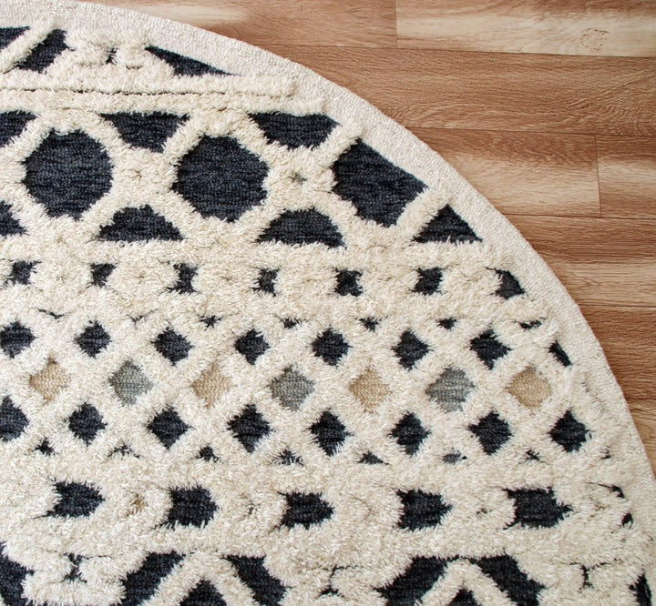 6 Blue And Ivory Round Wool Hand Tufted Area Rug Image 6