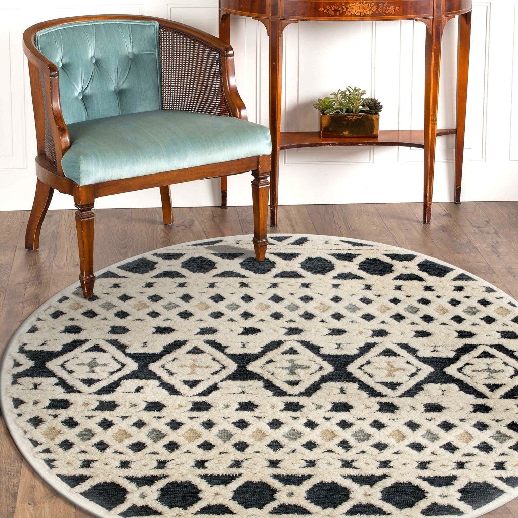 6 Blue And Ivory Round Wool Hand Tufted Area Rug Image 9