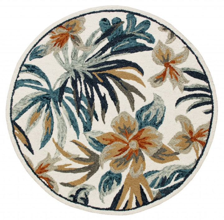 6 Round Blue and White Tropical Area Rug Image 1