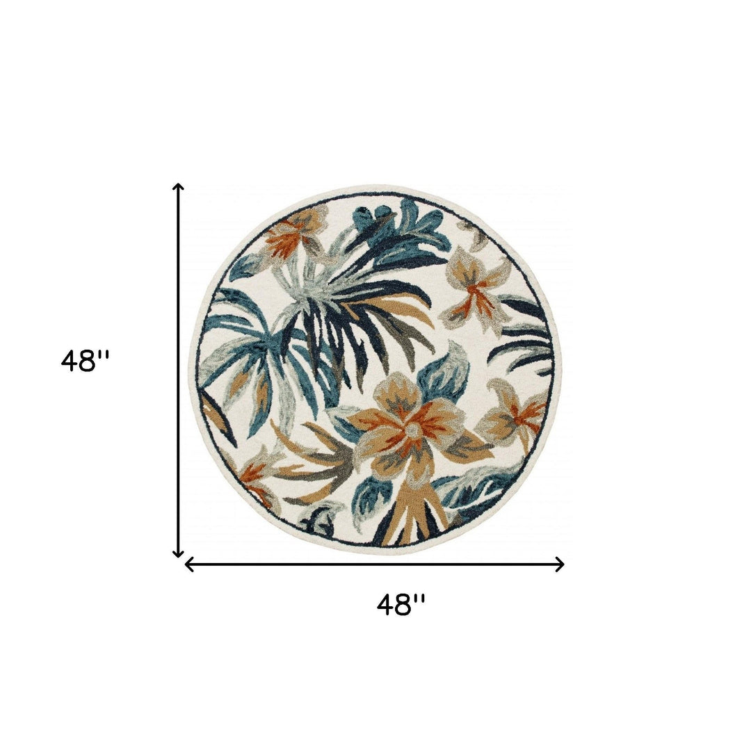 6 Round Blue and White Tropical Area Rug Image 1