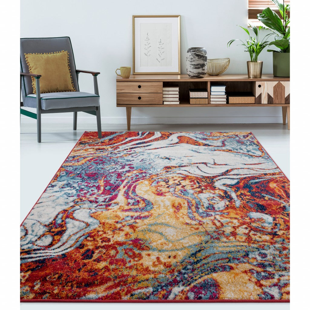 4 Round Brown and Blue Collision Area Rug Image 3