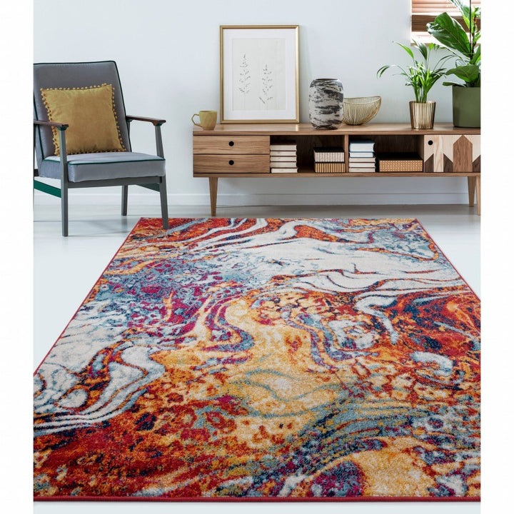 4 Round Brown and Blue Collision Area Rug Image 1