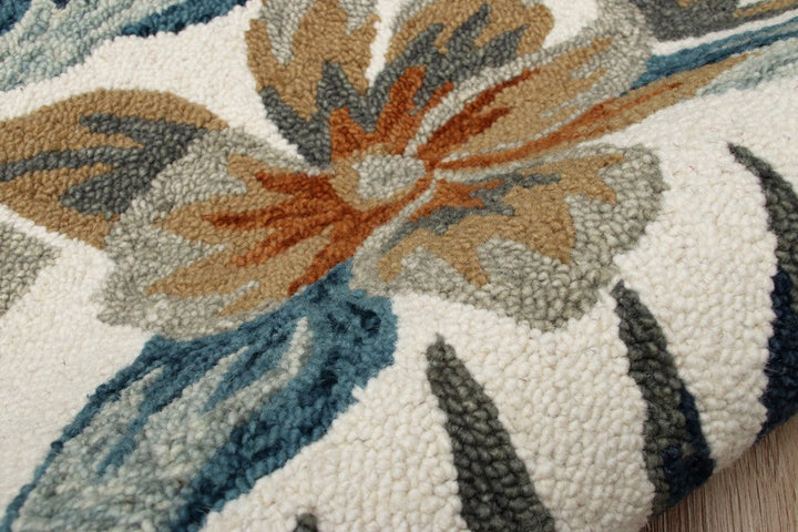 6 Round Blue and White Tropical Area Rug Image 8