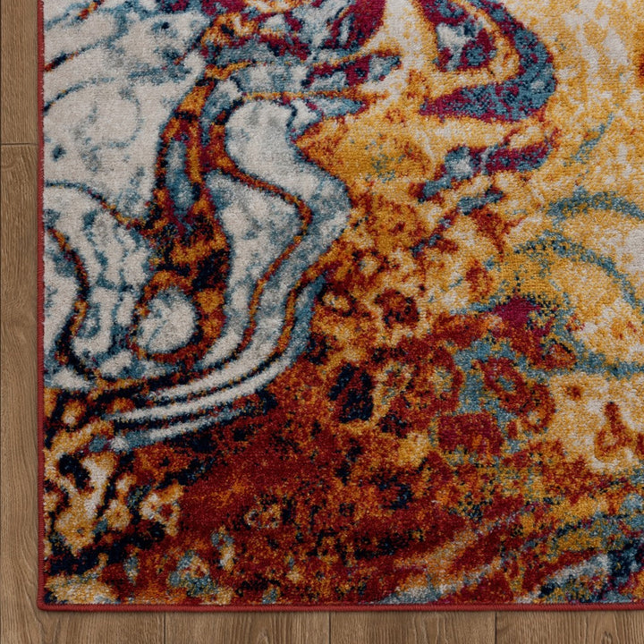 4 Round Brown and Blue Collision Area Rug Image 8