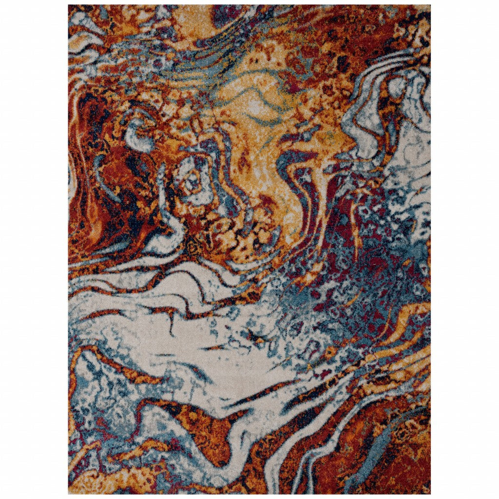 4 Round Brown and Blue Collision Area Rug Image 10