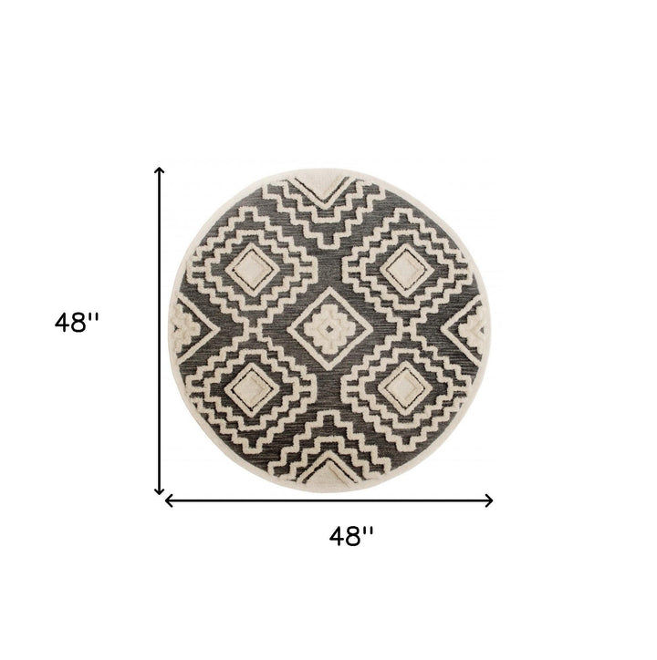 4 Round Gray and Cream Geometric Area Rug Image 1