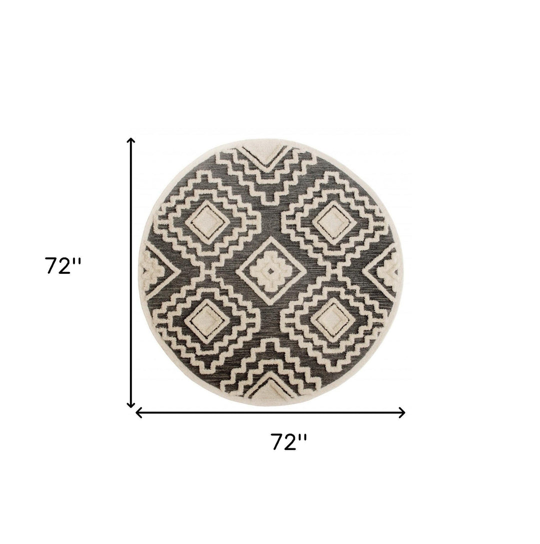 4 Round Gray and Cream Geometric Area Rug Image 1