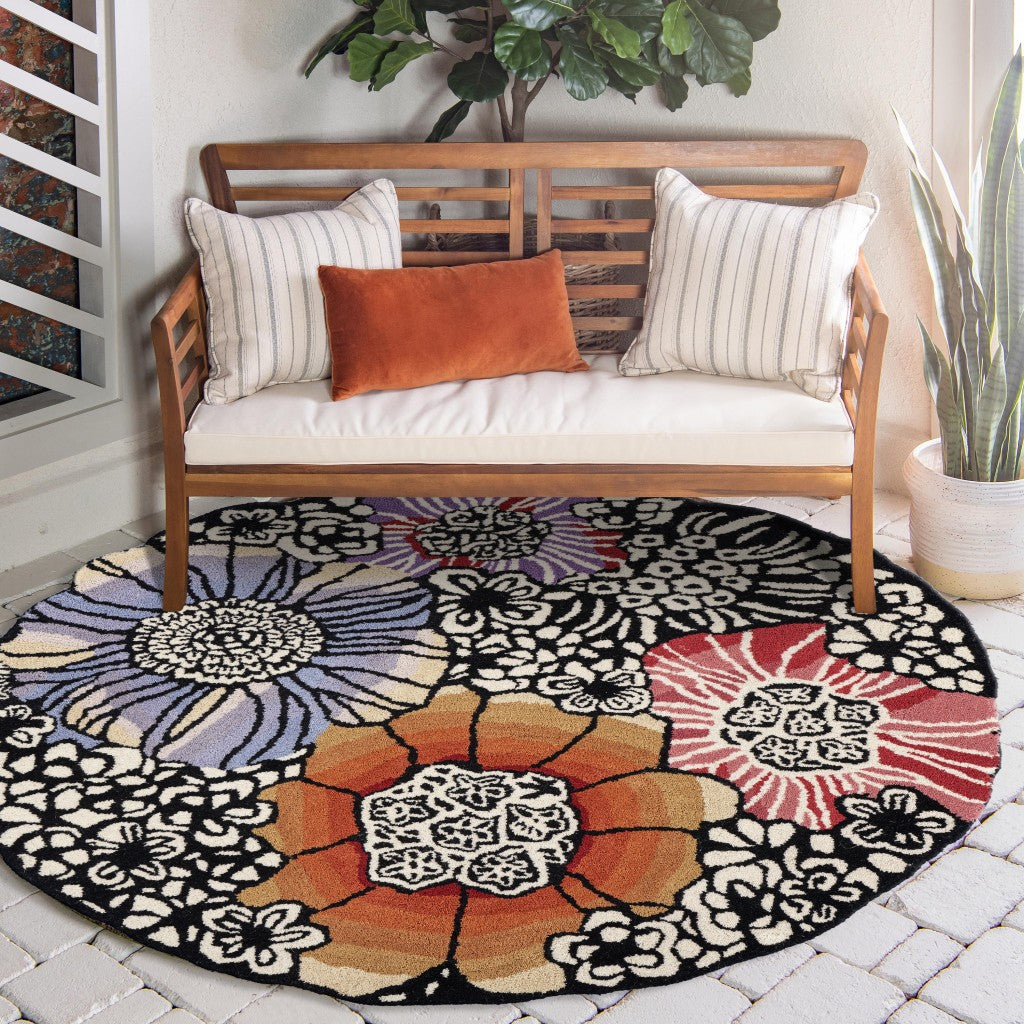 4 Round Red and Black Floral Area Rug Image 3