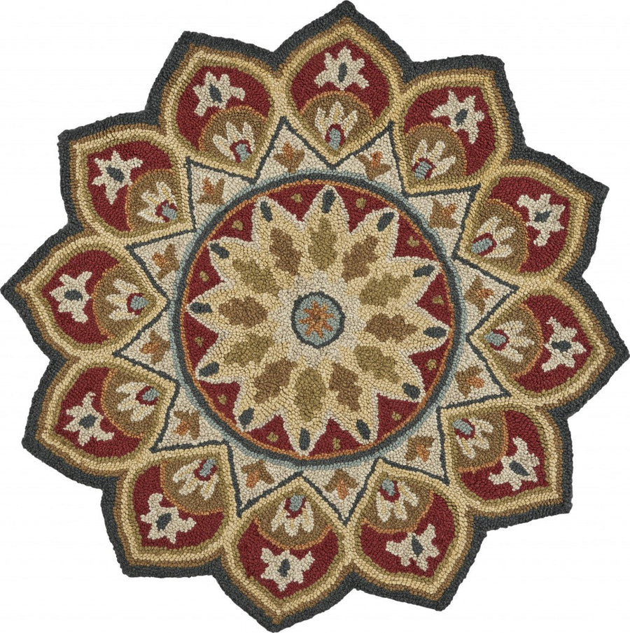 4 Round Red Decorative Petaled Edge Area Rug Image 1