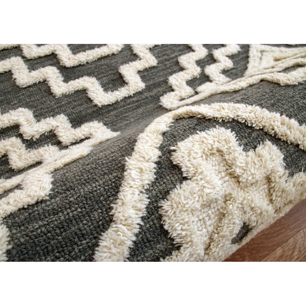 4 Round Gray and Cream Geometric Area Rug Image 8