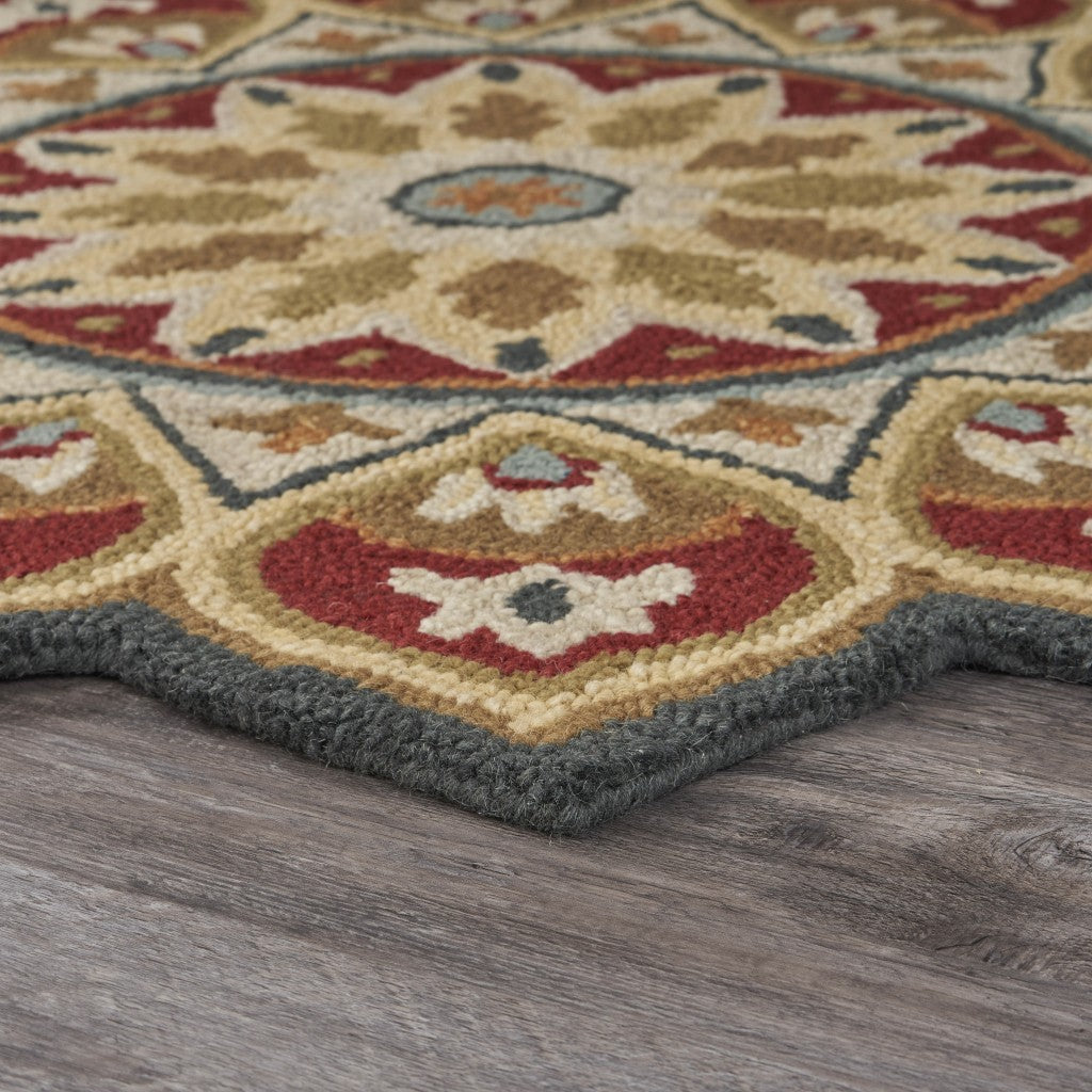 4 Round Red Decorative Petaled Edge Area Rug Image 5